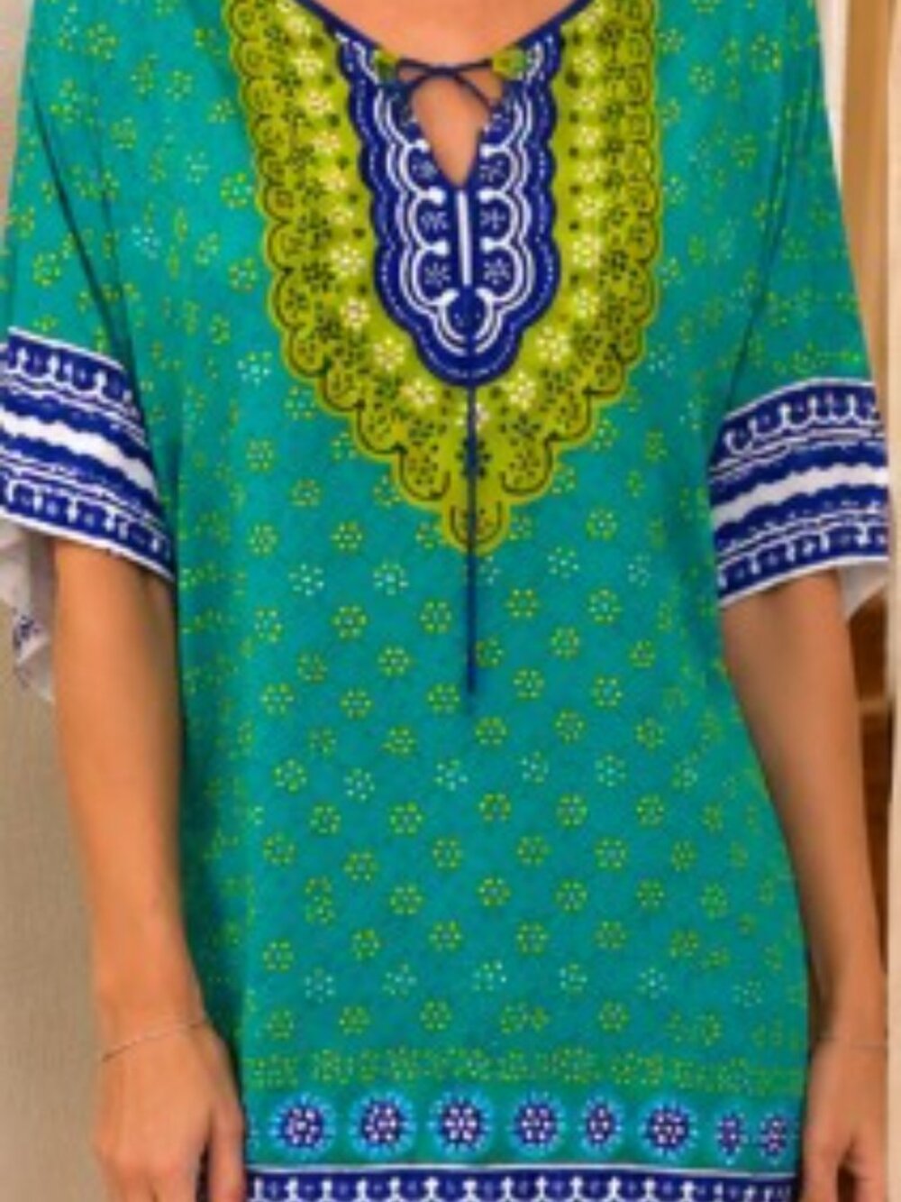 Trina Turk Turquoise & Lime Swim Cover-Up Tunic Size M Resort Beach Pool